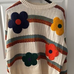 Easel Multicolor Floral Crew Neck Sweater